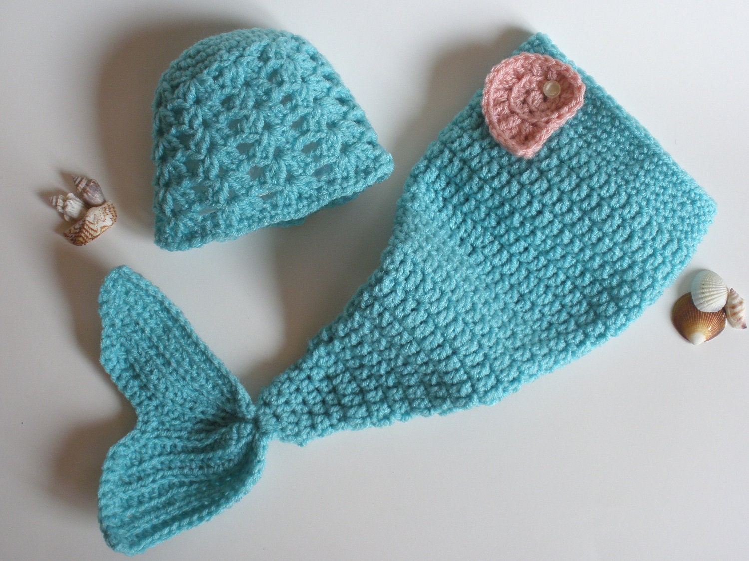 Baby Mermaid Diaper Cover and Hat Photo Prop Set - Caribbean Blue