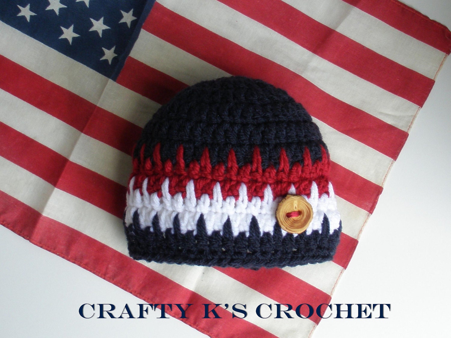 Red, White & Blue Baby Boy Patriotic Photo Prop Hat with Tree Branch Button