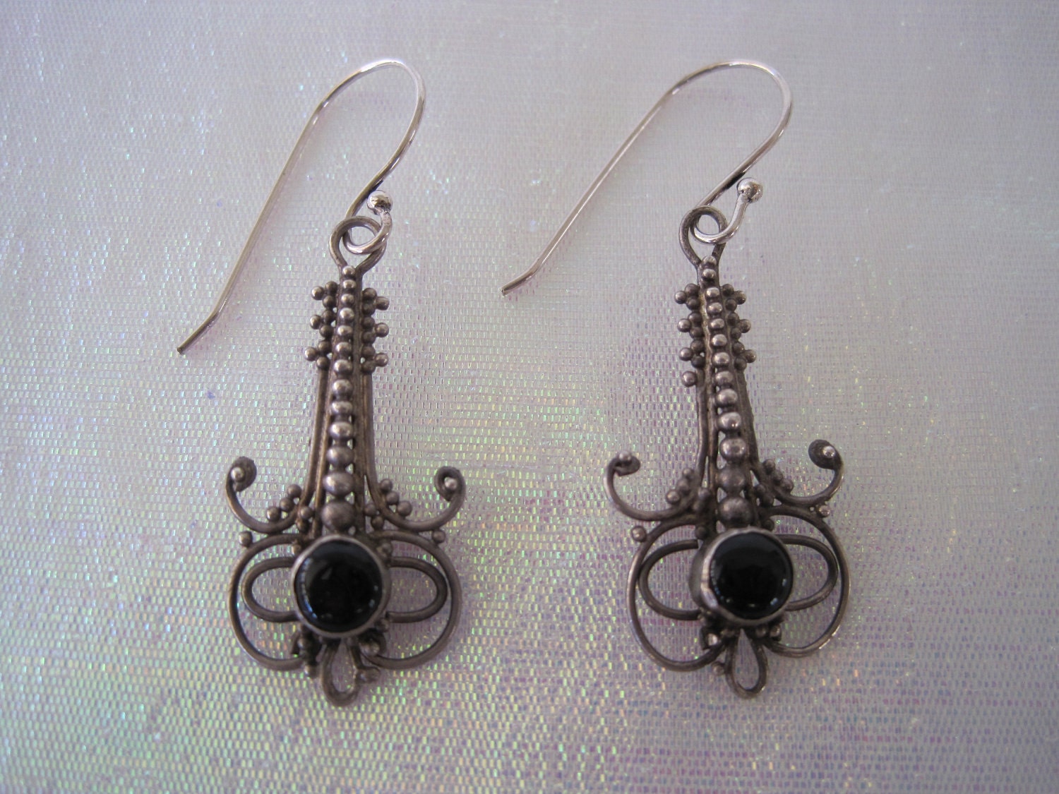 Vintage Sterling Onyx Earrings