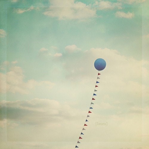 SALE 50% Off - Balloon Photograph - Blue Balloon - Whimsical and Dreamy Photography - Vintage inspired  - Fine Art Photograph