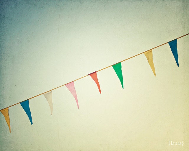Carnival Photograph - Bunting Flag Garland Photo  - Dreamy and Vintage Inspired - Home Decor - Baby Nursery - Fine Art Photo- "Joyous"