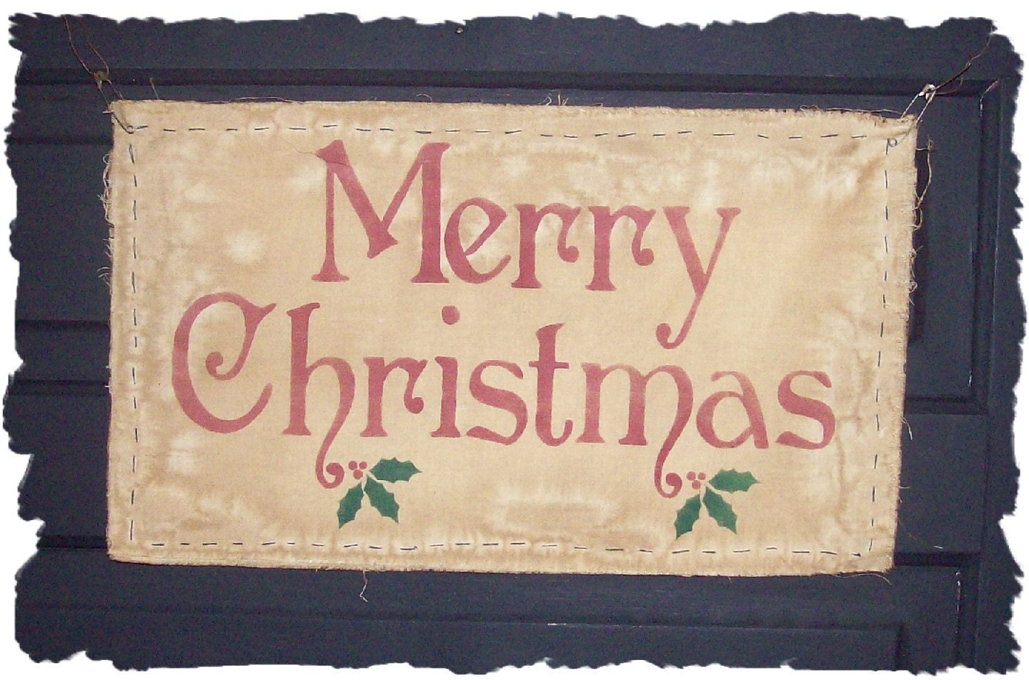 MERRY CHRISTMAS Primitive Sign Muslin Winter Wall Hanging