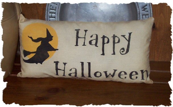 Happy Halloween Country Primitive Autumn Harvest Fall Pillow Cupboard Tuck Sitter OTG Original Design