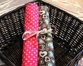 Baby girl receiving blankets - blue and brown hearts and polka dots