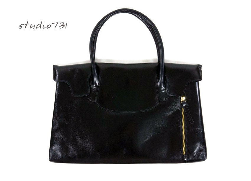 Unique Leather Shoulder Bag -  Black