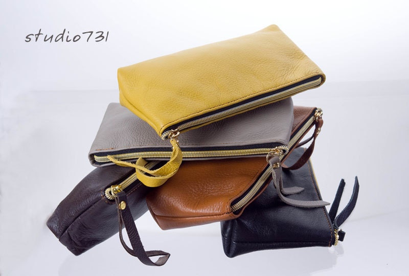 Simple Leather  Clutch / Pouch Bag - Your Color Choice