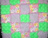 Handmade Baby Rag Quilt- Flowers and Frogs
