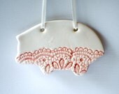 Pig Ornament Ceramic Hanging pig sign Pink lace piggy