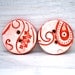 Red Ceramic Buttons Pair of Round Paisley leaves and flowers in Red and White