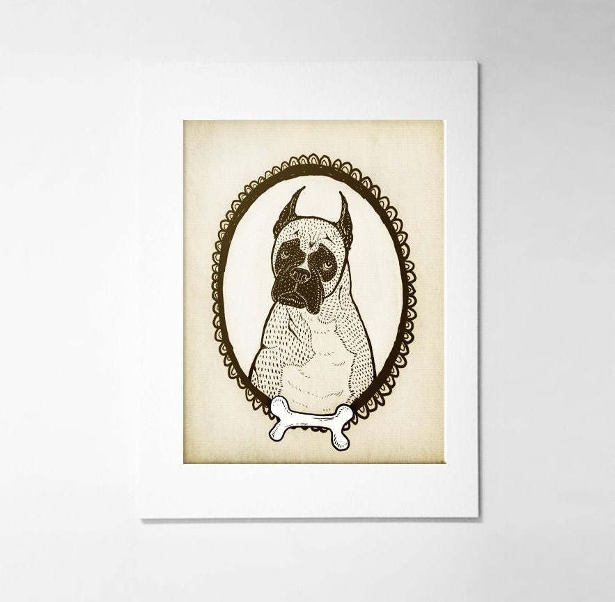 Custom Boxer Portrait 5x7 personalized pet print, dog portrait, illustration, drawing, pet portrait