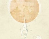 Moon Rocks modern abstract 8x10 mixed media illustrated art print, minerals, home decor, peach, pastel, drawing, pink moon, geometric