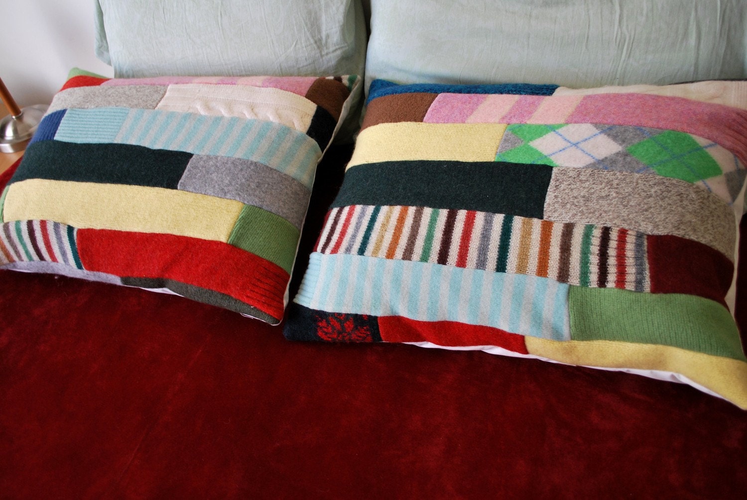 Upcycled Felted Patchwork Sweater Pillow Shams - Standard size, eco-friendly