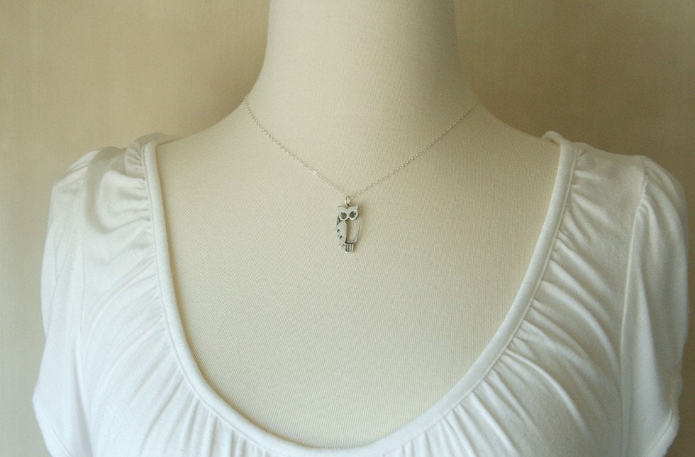 The Curious Owl Necklace -  Sterling Silver Simple Pendant  Jewelry