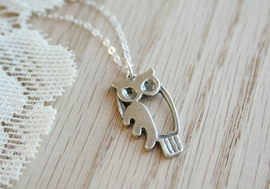 The Curious Owl Necklace -  Sterling Silver Simple Pendant  Jewelry