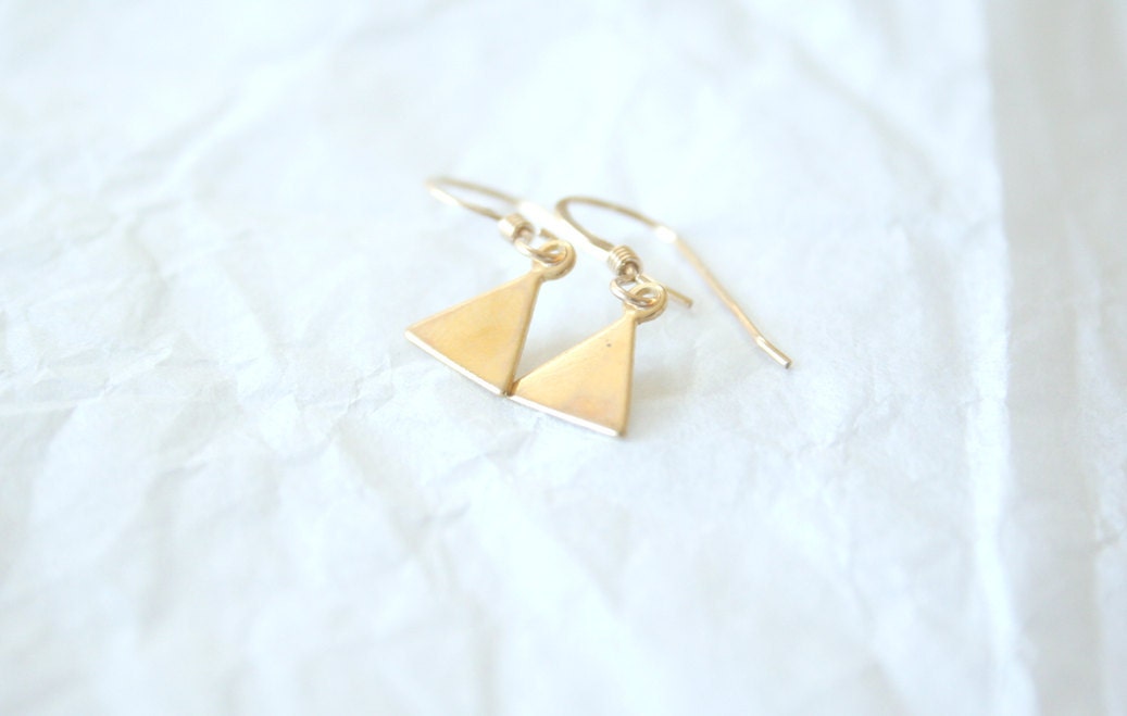 Simple Gold Triangle Earrings - on gold filled hooks modern delicate jewelry