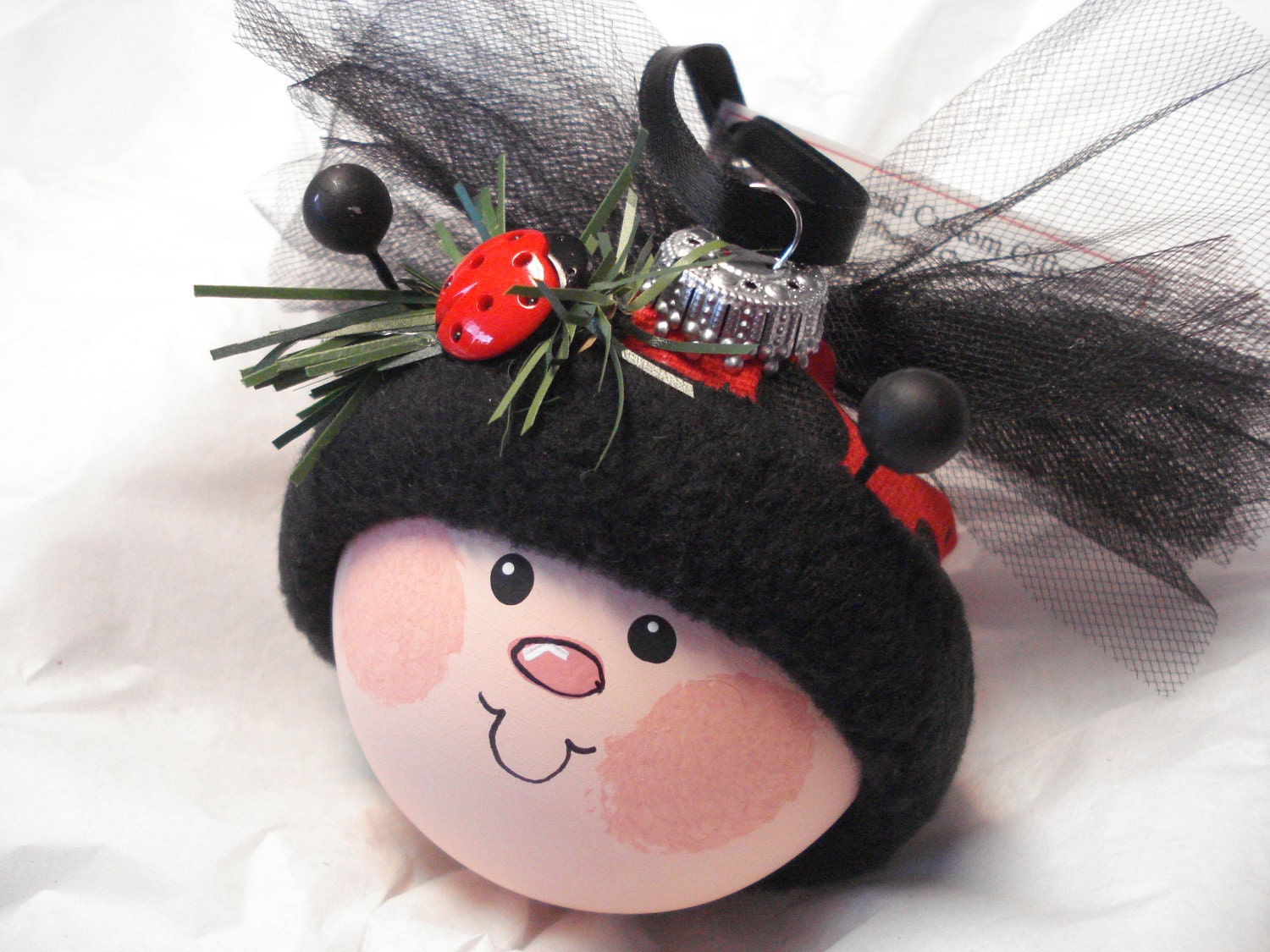 Ladybug Little Girl Ornament Christmas Tree Bulb Hand Painted Glass Personalized