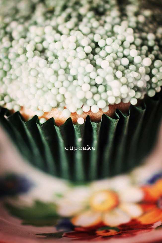 Cupcake. 5 x 7 Print. Vintage, Green, Sprinkles, Vert, Cake, Cupcake, Kitchen Art - PhotographyByAnita