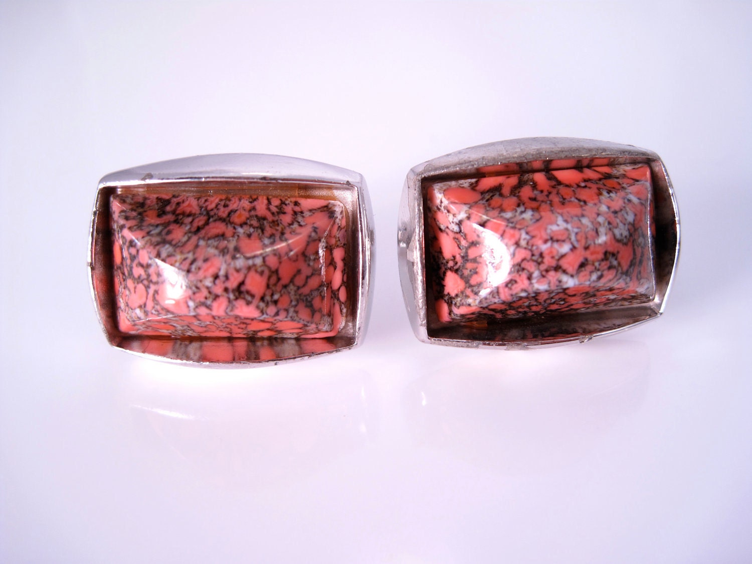 Vintage Cufflinks 1940s in Silver Tone Pink White and Black Stones by Hickok