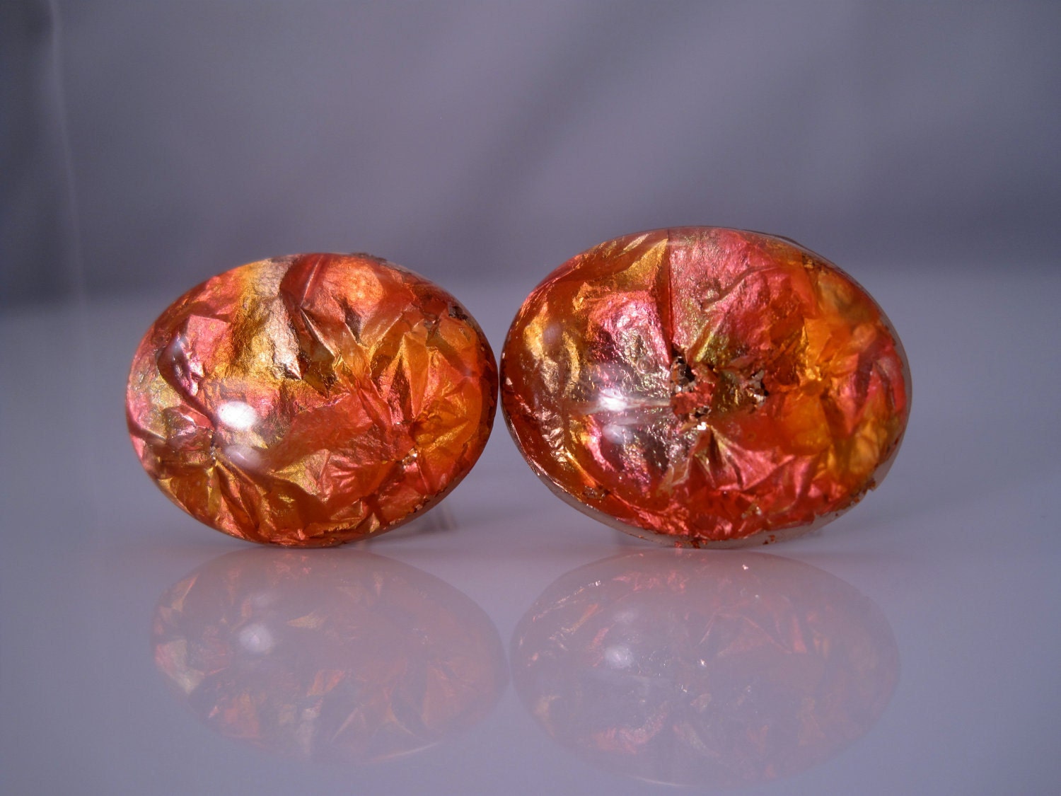 Vintage Cufflinks Domed Face with Orang and Gold Foiling