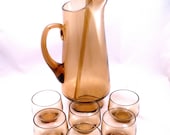 Vintage Barware Glass Pitcher Stirrer and Glasses Cups 1950s Mad Men