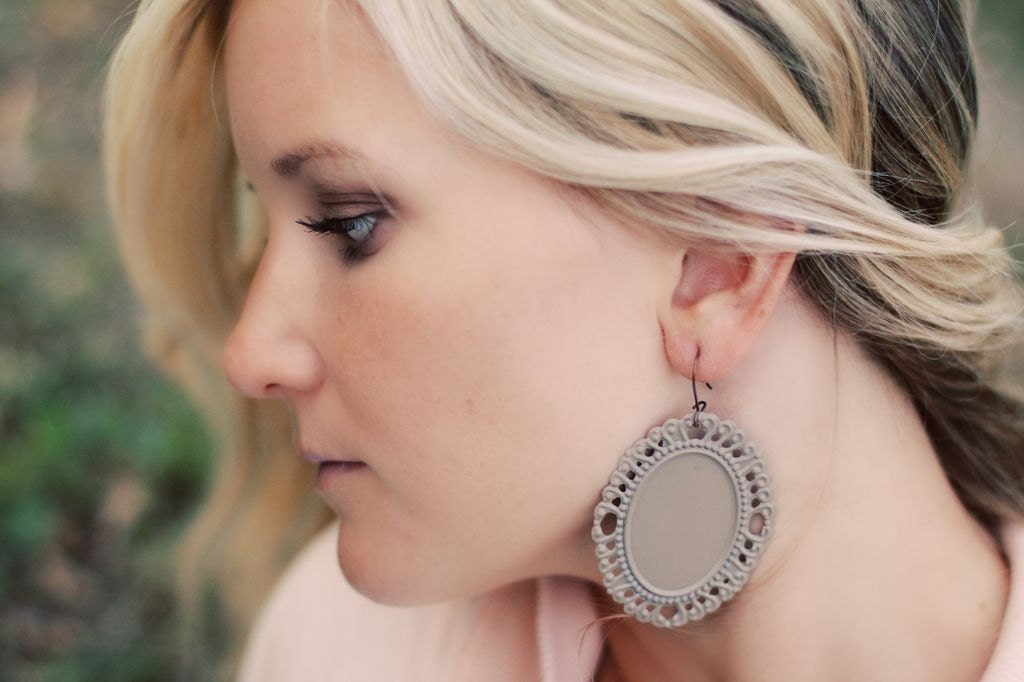 The GEORGIA - Khaki/Tan Large LIGHTWEIGHT Frame Shaped Earrings
