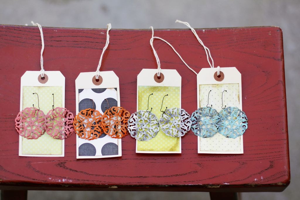 MARCELLA - Round Filigree Lightweight Dangle Earrings - CHOOSE Your Color- Great gift, Bridesmaid Gift, Family Pictures