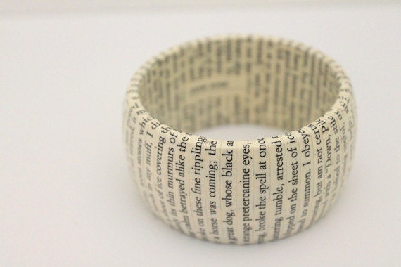 Jane Eyre book bracelet - wood and repurposed vintage text bangle