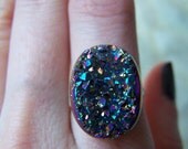 Rainbow Titanium Druzy Ring - Agate Druzy Ring - Silver Band