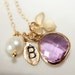Customize Leaf Initial Orchid Necklace, Lilac Briolette, Freshwater Pearl, Monogram, Wedding, Personalized Gift, Bridesmaids, Valentines Da