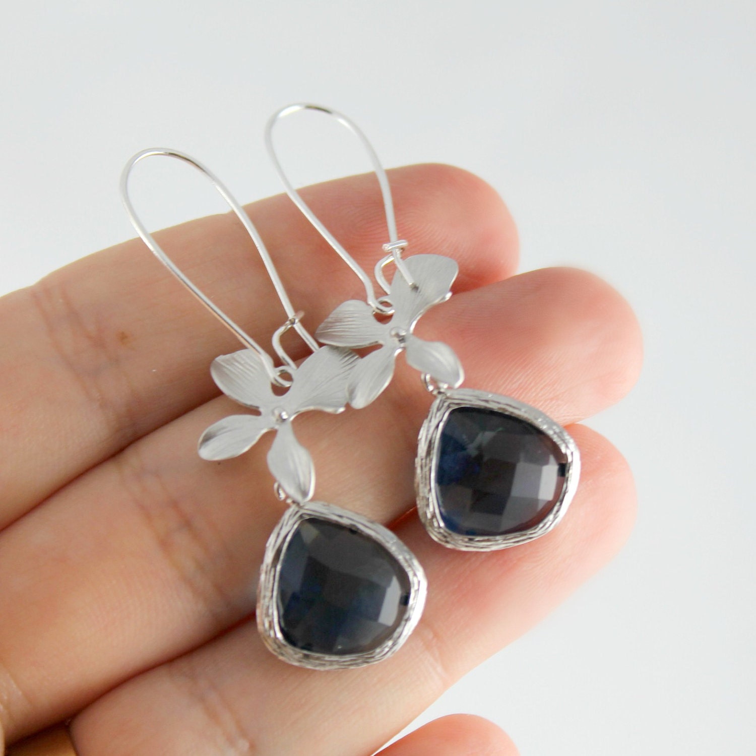 Bridesmaid Gifts, Set Of 4 Bridesmaids Earrings, Sapphire Blue Orchid Earrings, Wedding, Bridal Party, Custom Design, Personalized Gift,