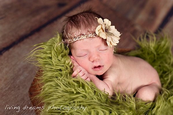 SALE - Olive Faux Fur Photography Prop - Soft, Cozy, Cuddly Faux Fur Nest - Perfect Newborn Photography Prop