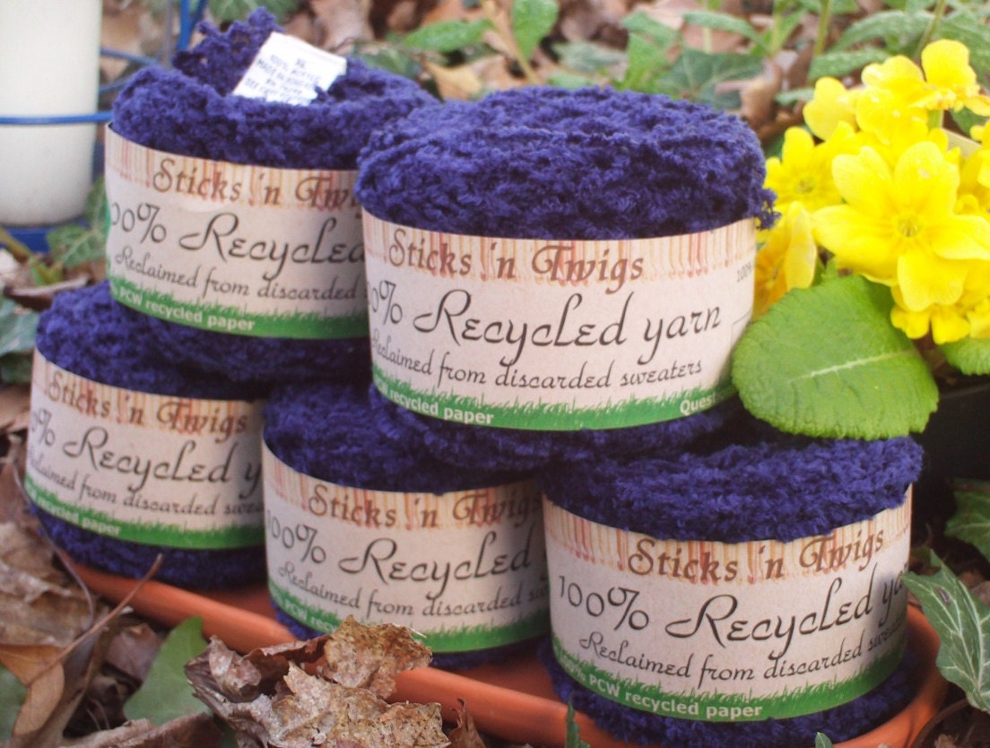 RECYCLED YARN - Midnight Blue chenille - 100 percent acrylic - worsted weight