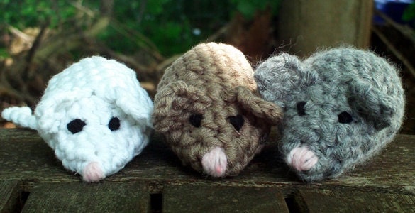 Hand crocheted mouse trio