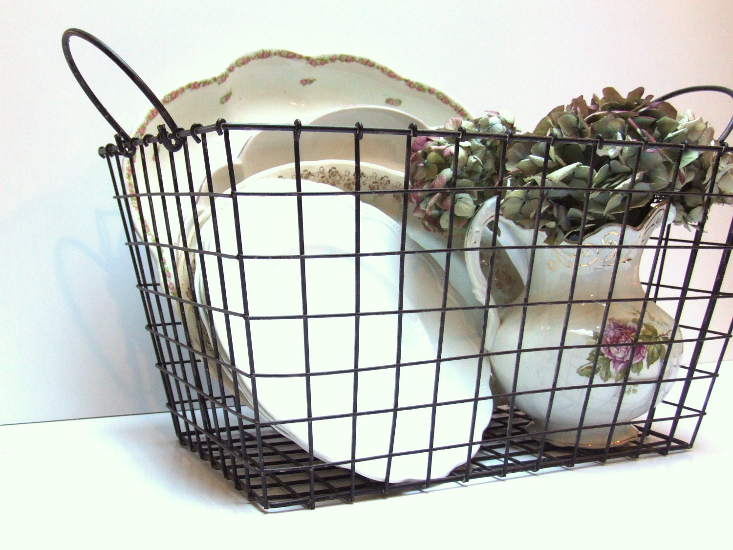 Large French Industrial Wire Basket with Handles - WdWsDesignTrends