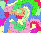 Summer - 11x14 Abstract, Modern, Bright, Colorful, Affordable, Pink, Green, Blue, Yellow, Linear, Organic, Fun, Art Print