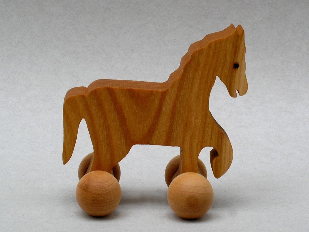 Wooden Horse on Wheels Waldorf Farm Animal Holiday Stockings Toy Childrens Party Favor