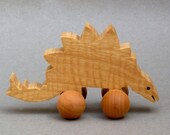 Stegosaurus Toy with Wheels Wooden Stego Dinosaur for Children  Animal Party Favor for Kids