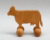 Cow Toy on Wheels Wooden Block Animals for Children Farm Animals Party Favors