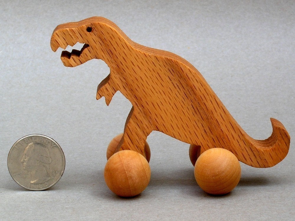 T-Rex  Dinosaur Toy on wheels wooden Tyrannosaurus Rex Block Animal