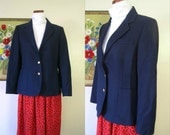 Vintage Blazer / 80's Navy Wool Jacket / Large