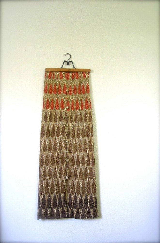 Vintage Maxi Skirt // 60s Metallic Drops Party Skirt