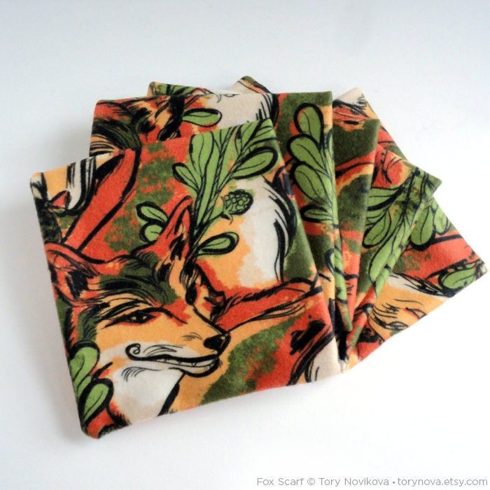 Orange Woodland Fox Warm Fleece Scarf