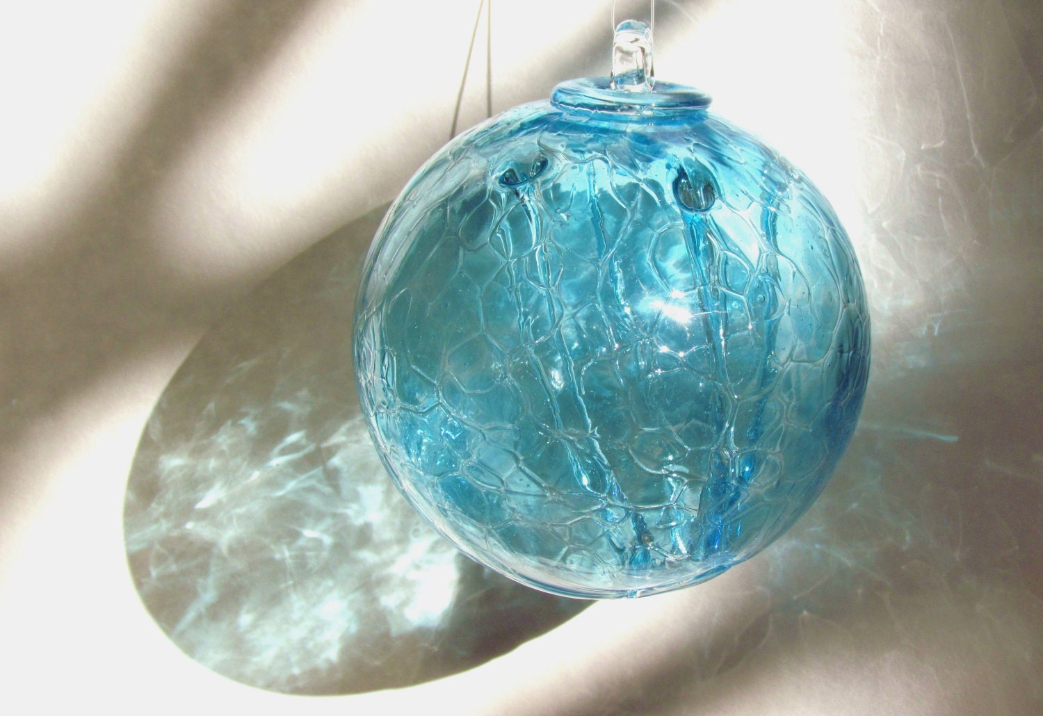 Large Hand Blown Glass Spirit/ Friendship/Witch Ball Light Blue