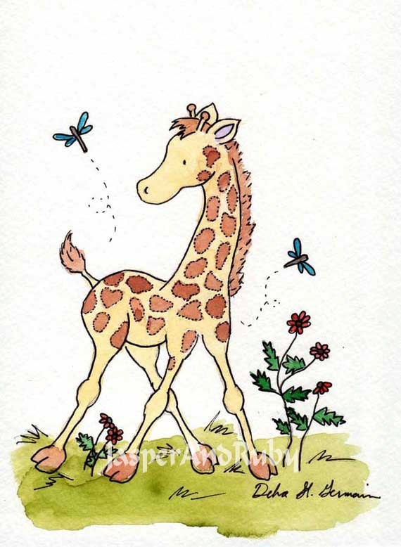 Jungle Safari Nursery Art - Little Giraffe- 8X10 Archival PRINT for Baby or Children