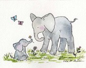 Elephant Nursery Art- 16x20 Archival PRINT- Ellie and Mama -  for Baby And Children