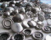 Treasure trove of silver-toned goodies - buttons, pins, earrings, etc.