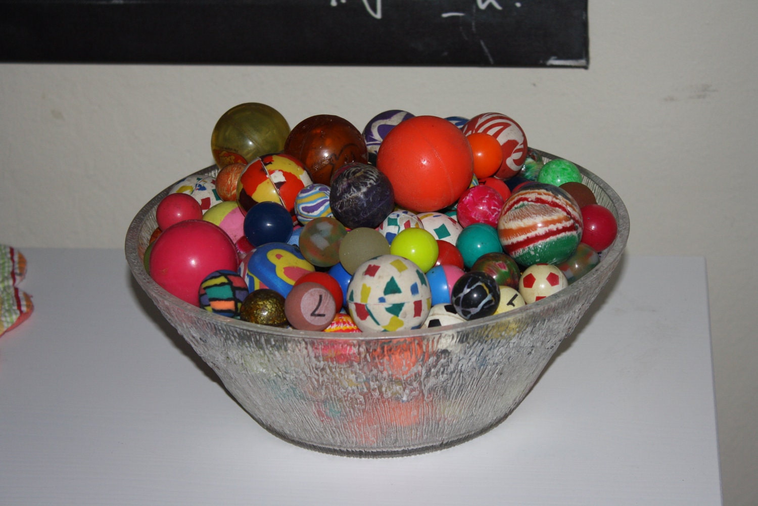 Vintage Bouncy Balls Bowl of colorful one of a kind bouncy balls large and small Retro art panton