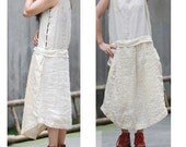 Asymmetrical Sleeveless Long Dress with Silver Buttons/ Ethnic Style Linen Sundress with Accordion Folds 19 Colors/ Any Size