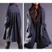 Free Style Pleated Linen Long Jacket/ Cape/ Black