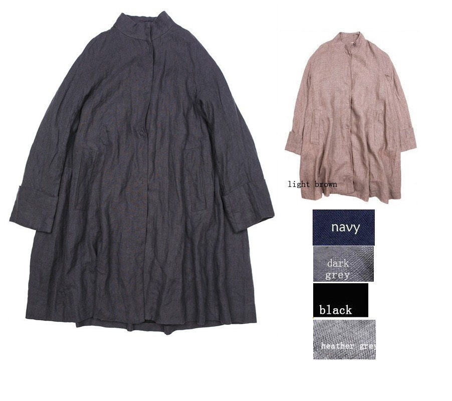 Free Style Pleated Linen Long Jacket/ Cape/ Black